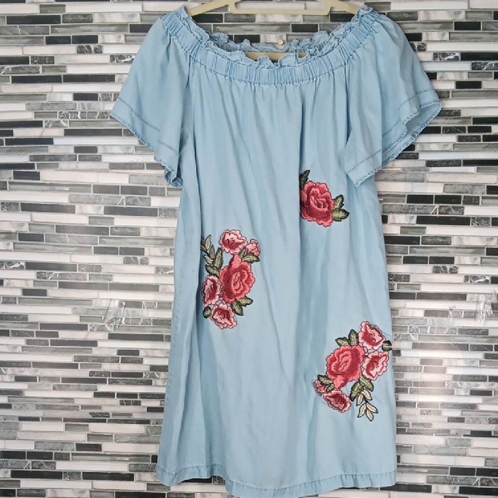 a.n.a M Cozy Off Shoulder Light Blue Ruffled Top/ Dress Pullover Comfort Lounge